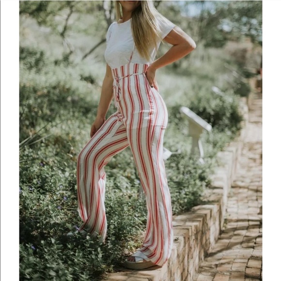 emory park Pants & Jumpsuits Caving Striped Strap Topless Overall